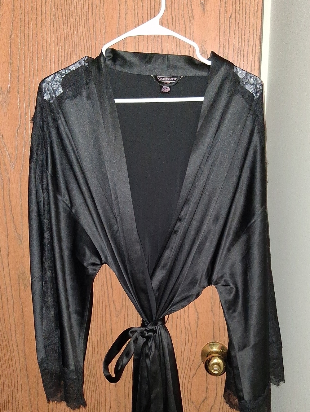 Victoria's Secret Black Luxe Satin Lace Inset Robe XL/XXL Like New